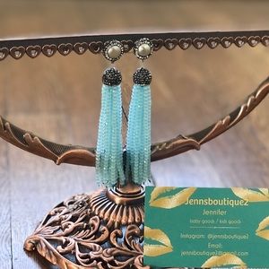 Light blue tassel beaded earrings